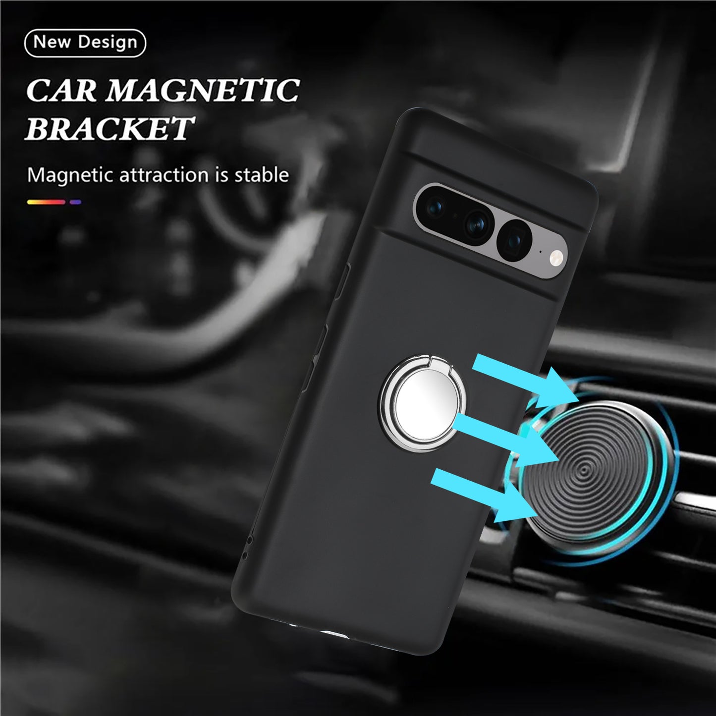 For Google Pixel 7 Pro 5G Back Protector TPU Cover Phone Case with Ring Kickstand Matte Shell