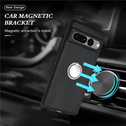 For Google Pixel 7 Pro 5G Back Protector TPU Cover Phone Case with Ring Kickstand Matte Shell