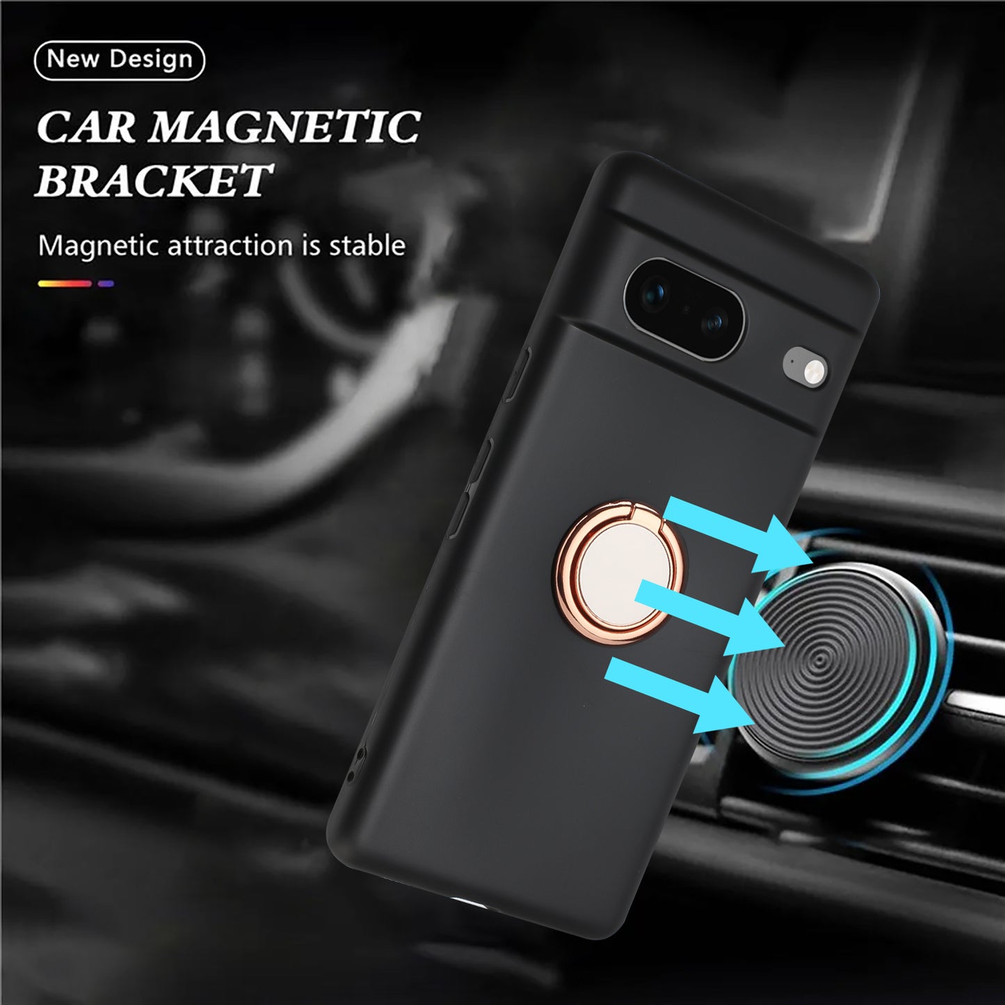 For Google Pixel 8 Shockproof Back Protector TPU Cover Matte Phone Case with Ring Kickstand