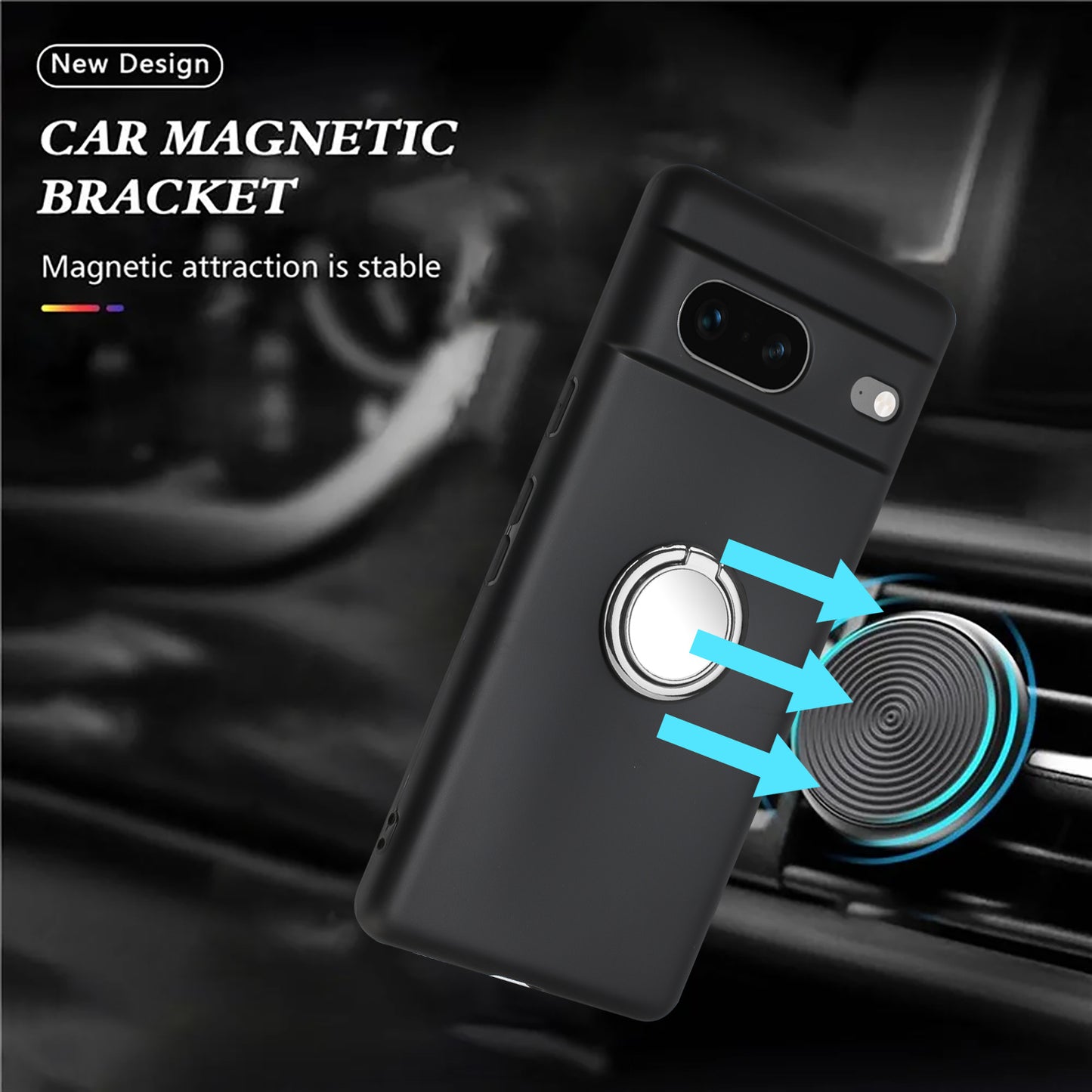 For Google Pixel 8 Shockproof Back Protector TPU Cover Matte Phone Case with Ring Kickstand