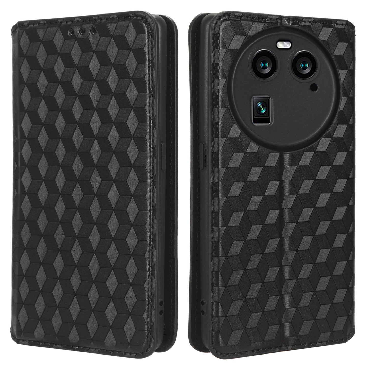 Wallet Case for Oppo Find X6 Imprinted Rhombus Pattern PU Leather+TPU Stand Phone Cover