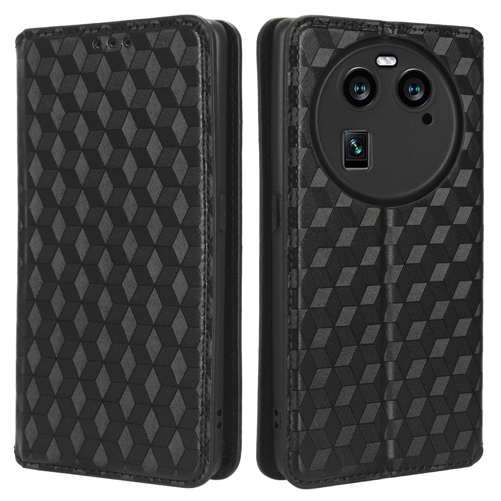 Wallet Case for Oppo Find X6 Imprinted Rhombus Pattern PU Leather+TPU Stand Phone Cover