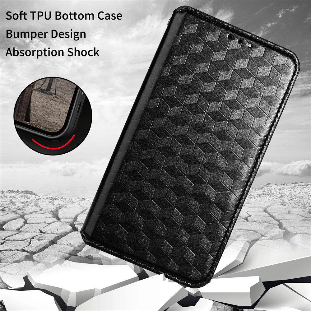 Wallet Case for Oppo Find X6 Imprinted Rhombus Pattern PU Leather+TPU Stand Phone Cover