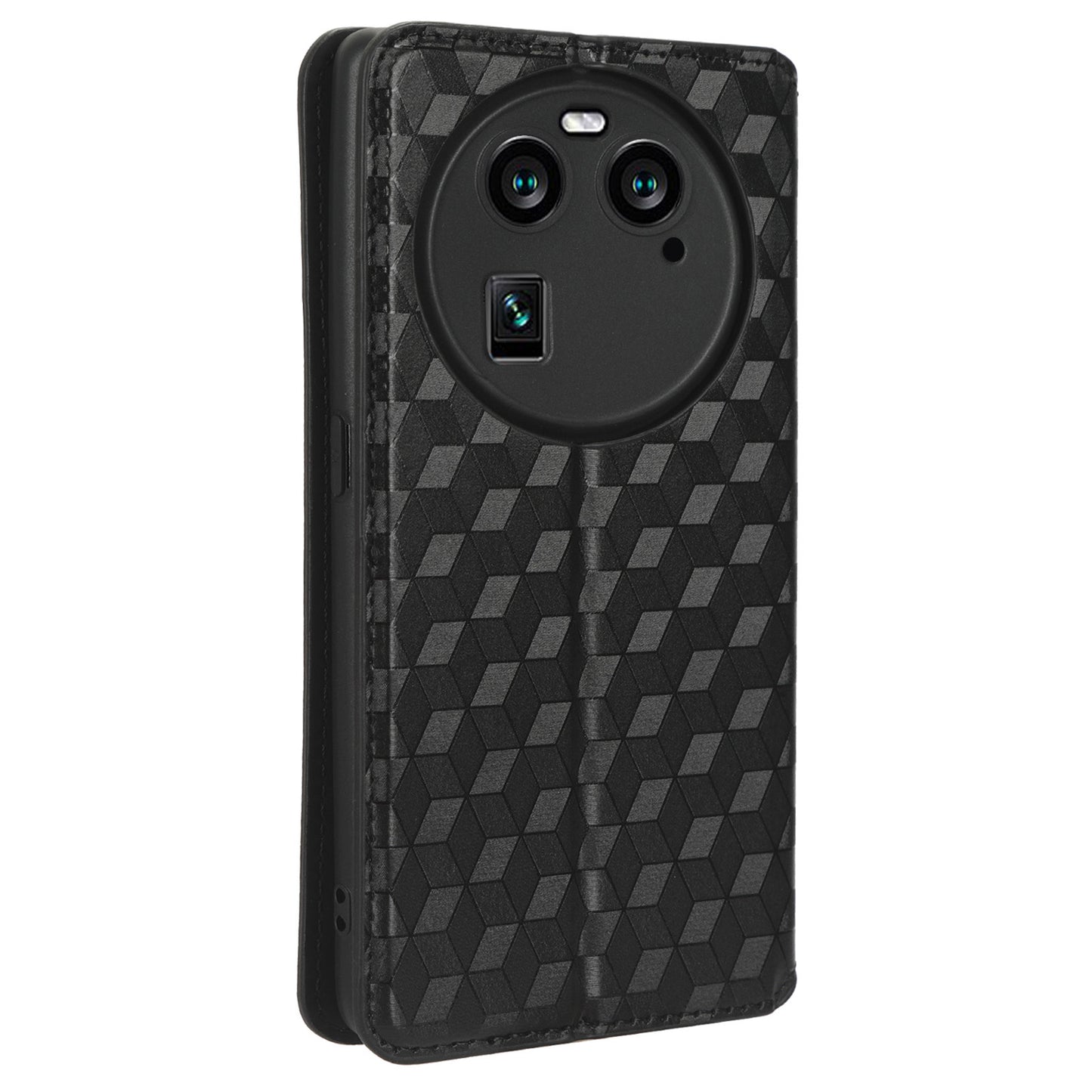 Wallet Case for Oppo Find X6 Imprinted Rhombus Pattern PU Leather+TPU Stand Phone Cover