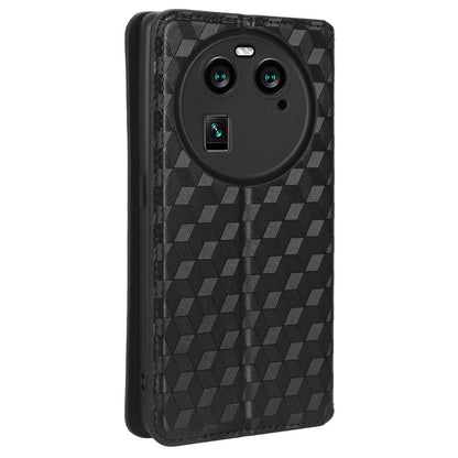 Wallet Case for Oppo Find X6 Imprinted Rhombus Pattern PU Leather+TPU Stand Phone Cover