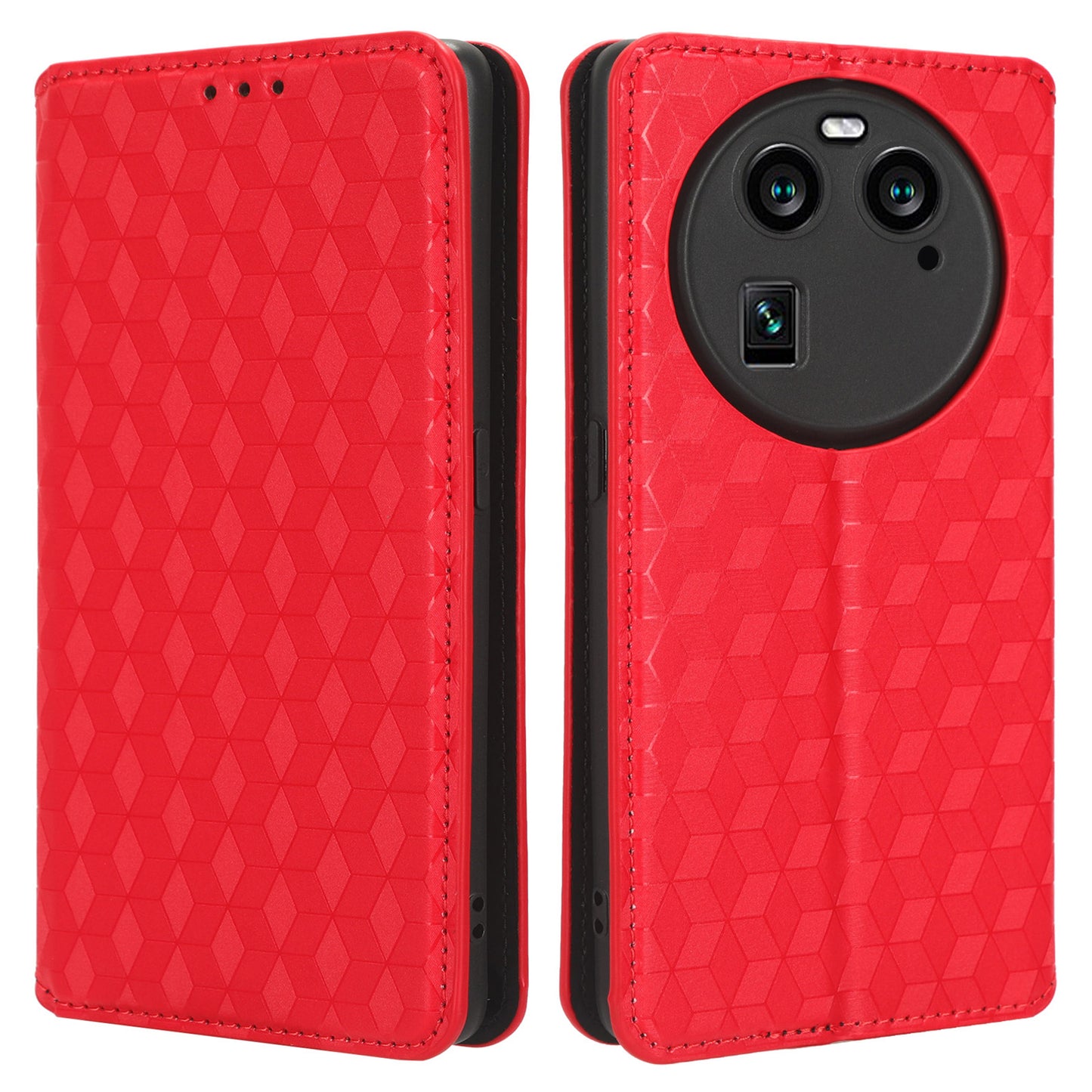 Wallet Case for Oppo Find X6 Imprinted Rhombus Pattern PU Leather+TPU Stand Phone Cover