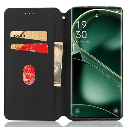 Wallet Case for Oppo Find X6 Imprinted Rhombus Pattern PU Leather+TPU Stand Phone Cover