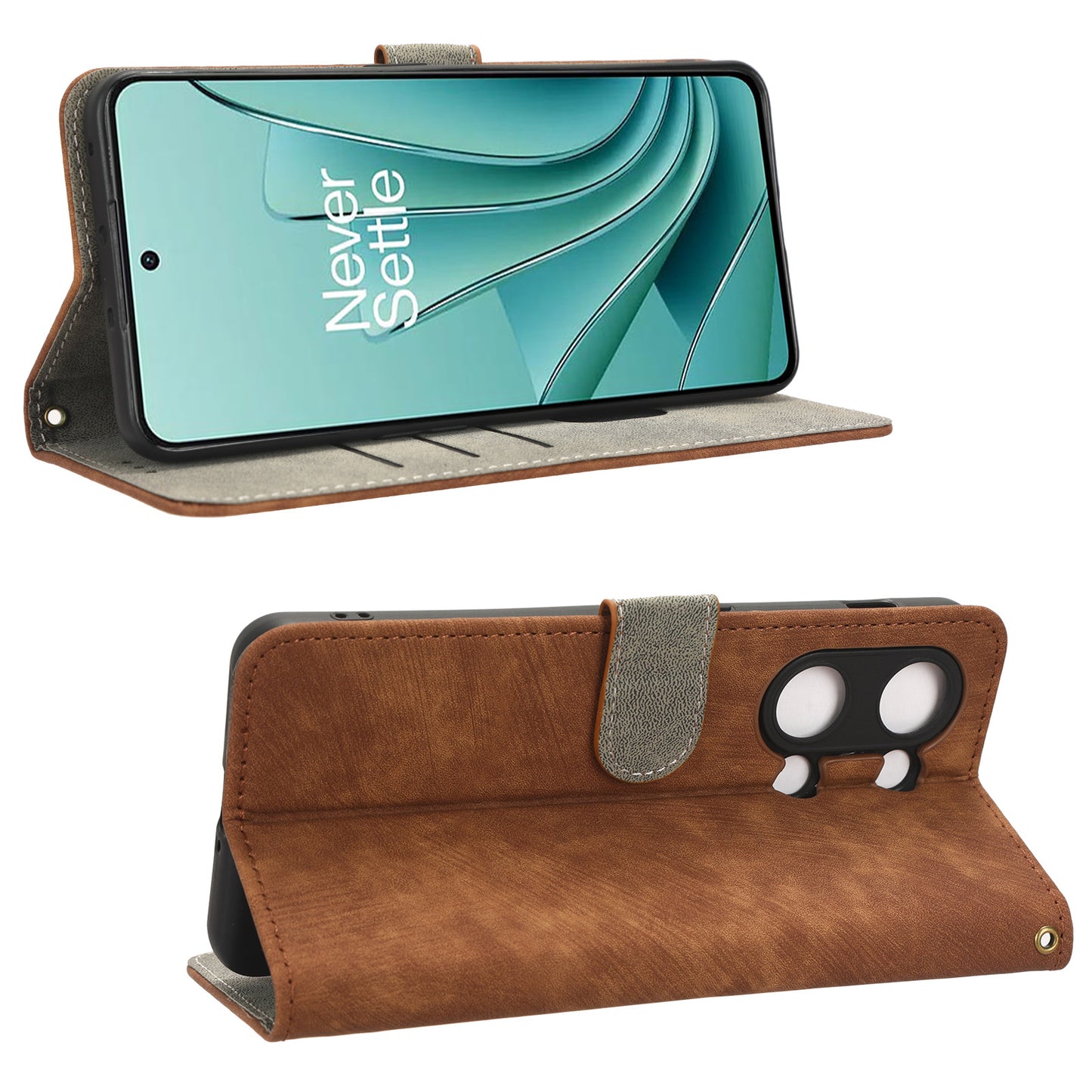 For OnePlus Nord 3 5G / Ace 2V Cell Phone Stand Case PU Leather RFID Blocking Wallet Cover with Strap