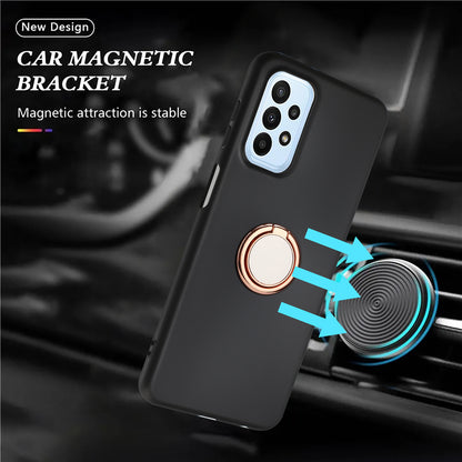For Samsung Galaxy A33 5G Mirror-like Ring Kickstand TPU Case Matte Phone Cover Support Car Magnet Mount