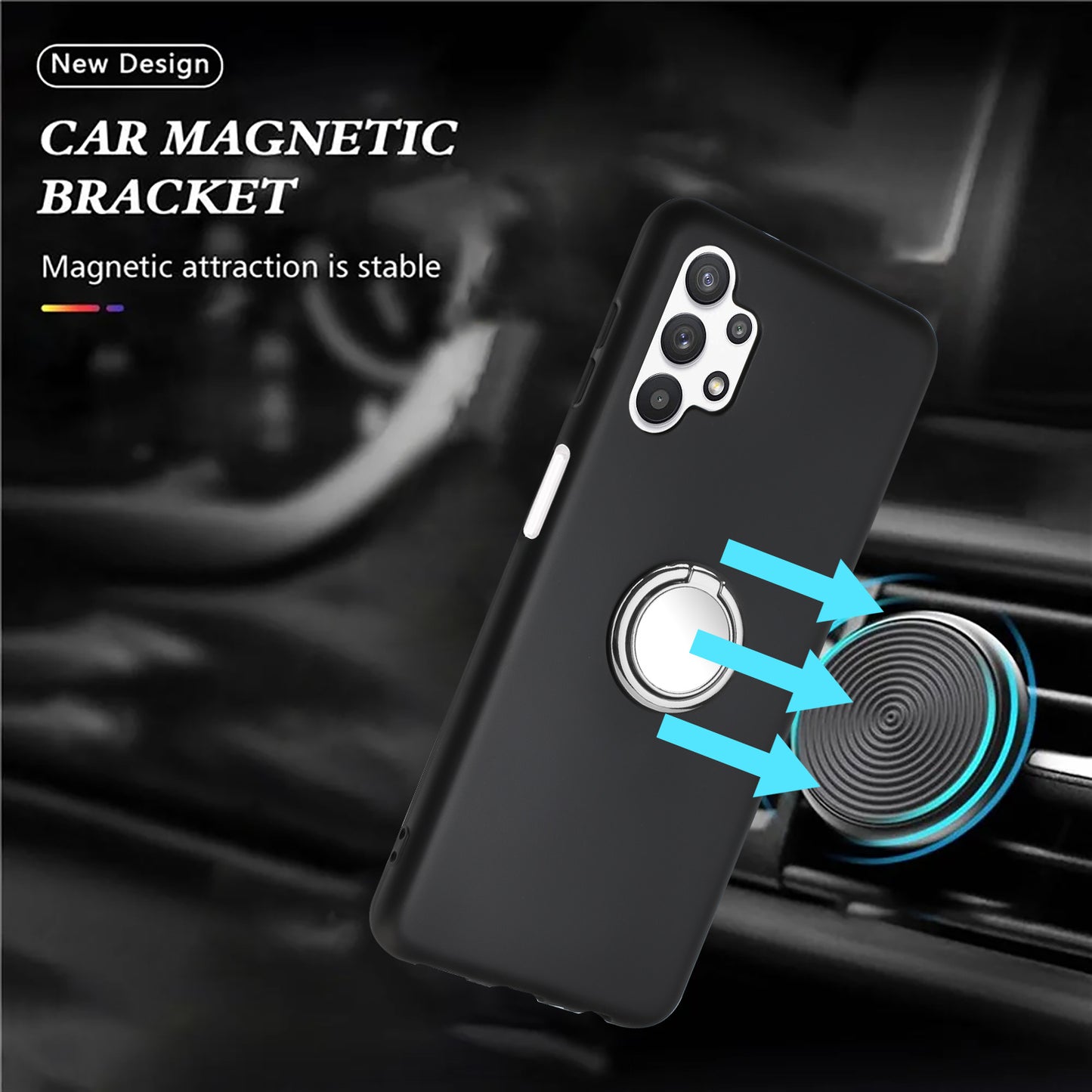 Matte Phone Cover for Samsung Galaxy A32 4G (EU Version) Drop-proof Mirror-like Ring Kickstand TPU Case