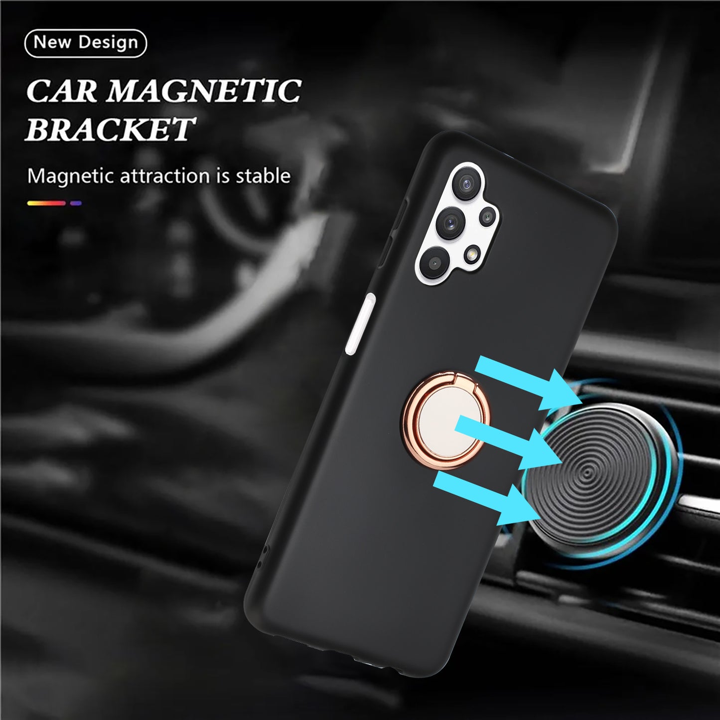 Matte Phone Cover for Samsung Galaxy A32 4G (EU Version) Drop-proof Mirror-like Ring Kickstand TPU Case