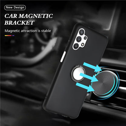 Matte Phone Cover for Samsung Galaxy A32 4G (EU Version) Drop-proof Mirror-like Ring Kickstand TPU Case