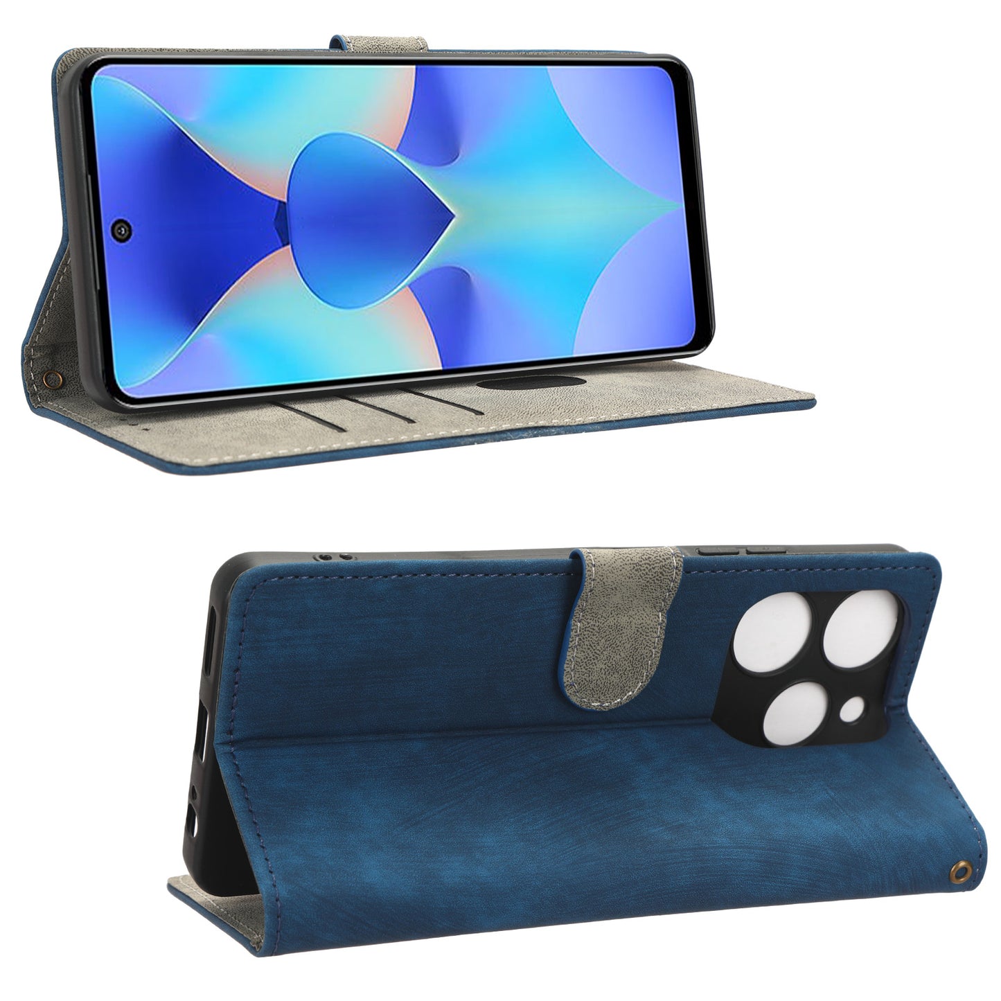 For Tecno Spark 10 Pro KI7 Mobile Phone Cover Stand Case PU Leather RFID Blocking Wallet with Strap