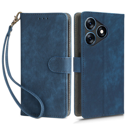 RFID Blocking Wallet Cover for Tecno Spark 10 , Phone Stand Anti-Scratch PU Leather Cell Phone Case with Strap