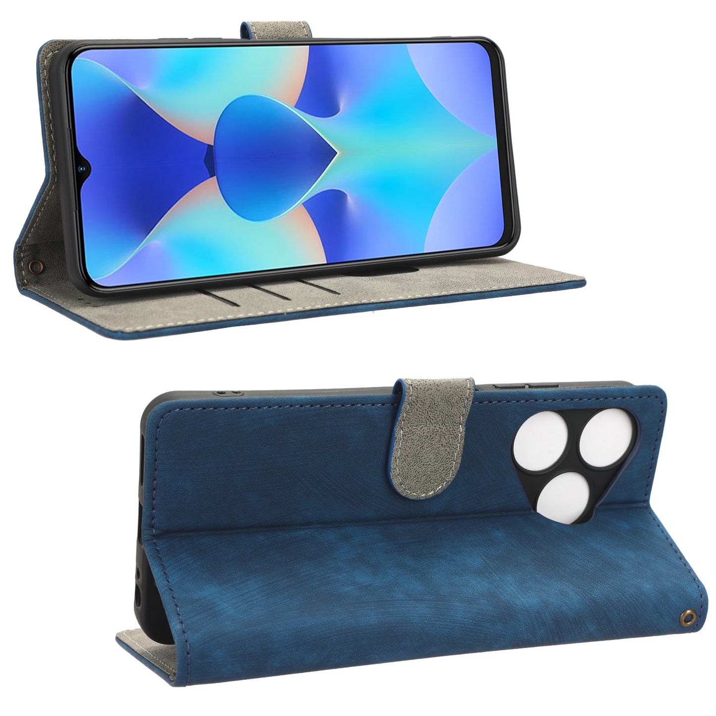 RFID Blocking Wallet Cover for Tecno Spark 10 , Phone Stand Anti-Scratch PU Leather Cell Phone Case with Strap