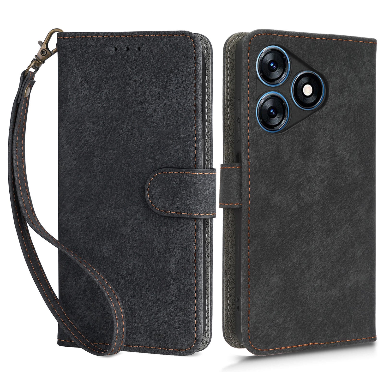 RFID Blocking Wallet Cover for Tecno Spark 10 , Phone Stand Anti-Scratch PU Leather Cell Phone Case with Strap