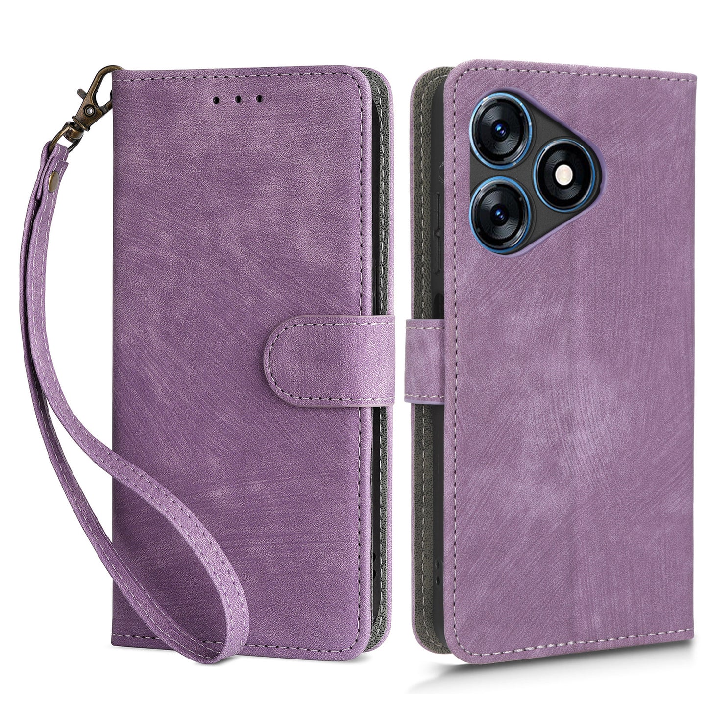 RFID Blocking Wallet Cover for Tecno Spark 10 , Phone Stand Anti-Scratch PU Leather Cell Phone Case with Strap