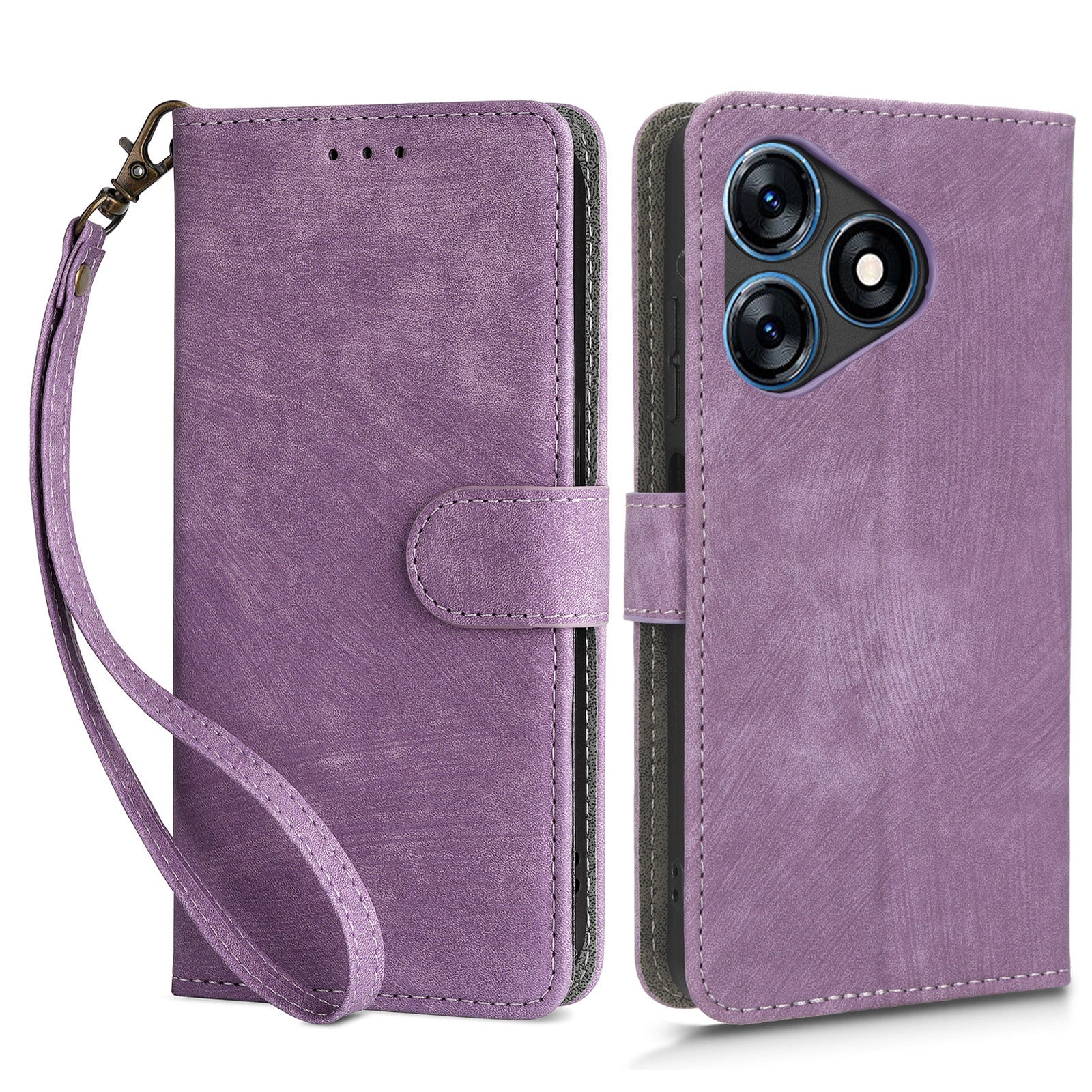 RFID Blocking Wallet Cover for Tecno Spark 10 , Phone Stand Anti-Scratch PU Leather Cell Phone Case with Strap