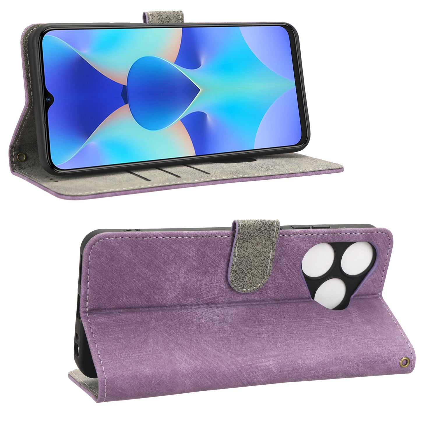 RFID Blocking Wallet Cover for Tecno Spark 10 , Phone Stand Anti-Scratch PU Leather Cell Phone Case with Strap