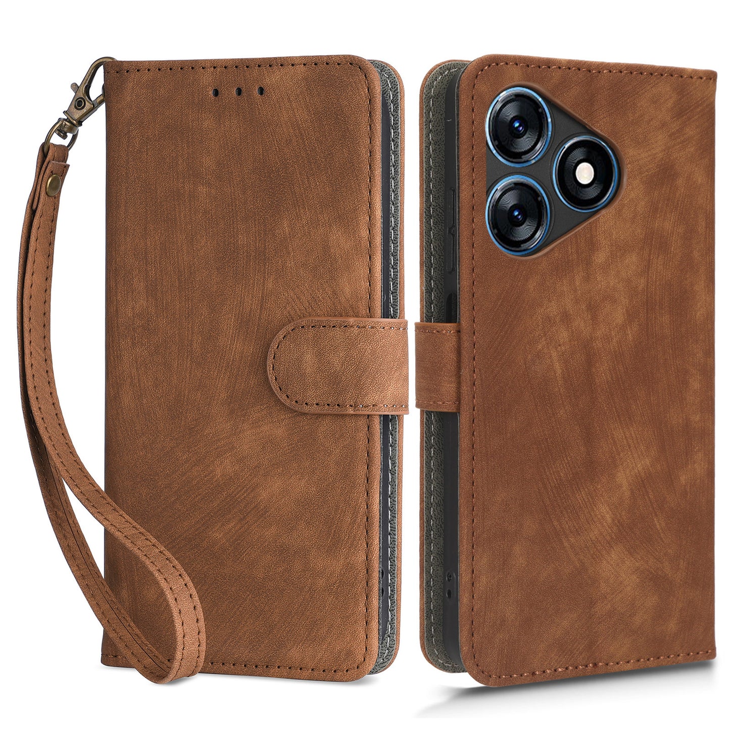 RFID Blocking Wallet Cover for Tecno Spark 10 , Phone Stand Anti-Scratch PU Leather Cell Phone Case with Strap