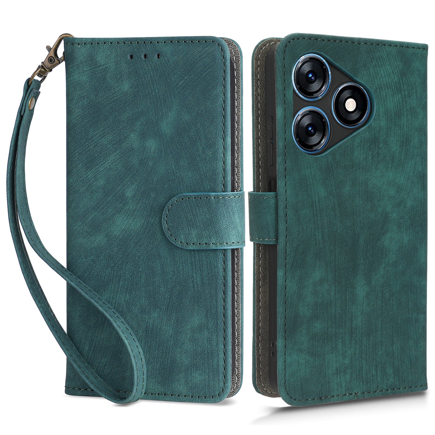 RFID Blocking Wallet Cover for Tecno Spark 10 , Phone Stand Anti-Scratch PU Leather Cell Phone Case with Strap