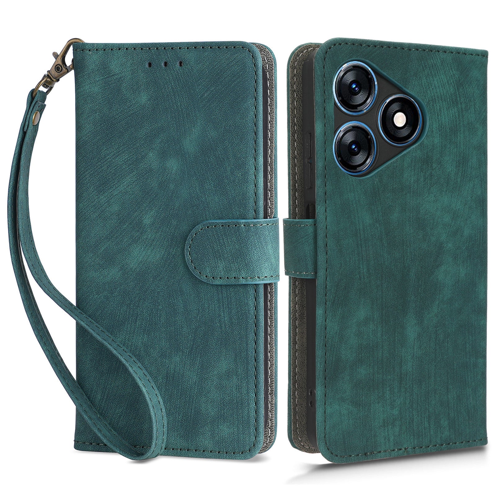 RFID Blocking Wallet Cover for Tecno Spark 10 , Phone Stand Anti-Scratch PU Leather Cell Phone Case with Strap