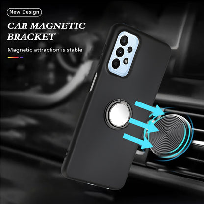 Protective Shell for Samsung Galaxy A53 5G Anti-scratch Mirror-like Ring Kickstand Case Matte TPU Phone Cover