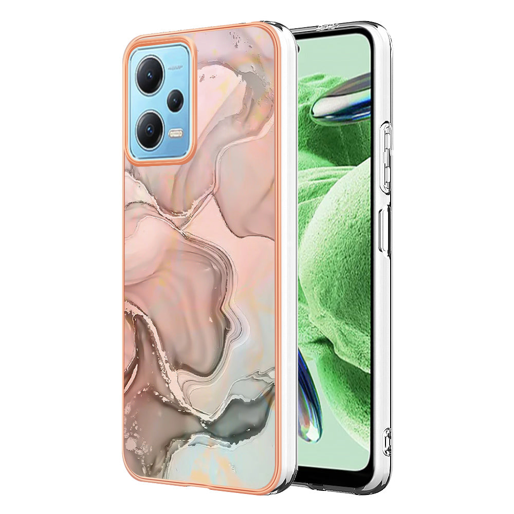 For Xiaomi Redmi Note 12 5G (China) / (India) / (Global) / Poco X5 5G YB IMD Series-16 Style E Phone Case 2.0mm Electroplating IMD Marble Pattern TPU Cover