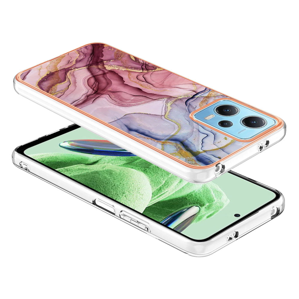 For Xiaomi Redmi Note 12 5G (China) / (India) / (Global) / Poco X5 5G YB IMD Series-16 Style E Phone Case 2.0mm Electroplating IMD Marble Pattern TPU Cover