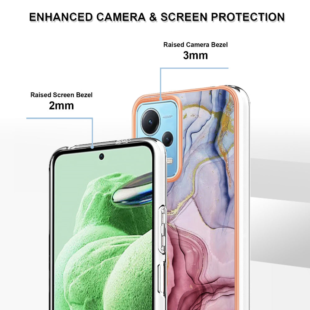 For Xiaomi Redmi Note 12 5G (China) / (India) / (Global) / Poco X5 5G YB IMD Series-16 Style E Phone Case 2.0mm Electroplating IMD Marble Pattern TPU Cover