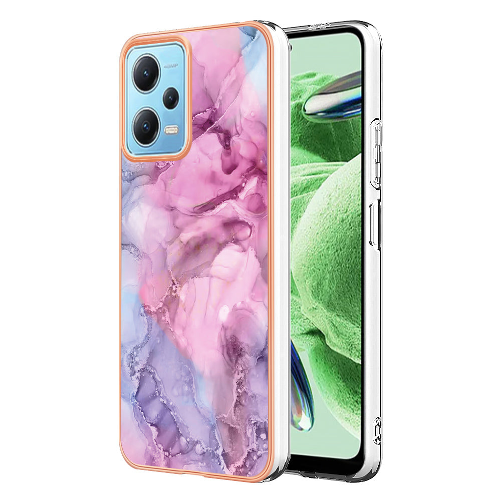 For Xiaomi Redmi Note 12 5G (China) / (India) / (Global) / Poco X5 5G YB IMD Series-16 Style E Phone Case 2.0mm Electroplating IMD Marble Pattern TPU Cover