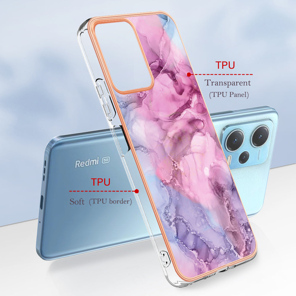 For Xiaomi Redmi Note 12 5G (China) / (India) / (Global) / Poco X5 5G YB IMD Series-16 Style E Phone Case 2.0mm Electroplating IMD Marble Pattern TPU Cover