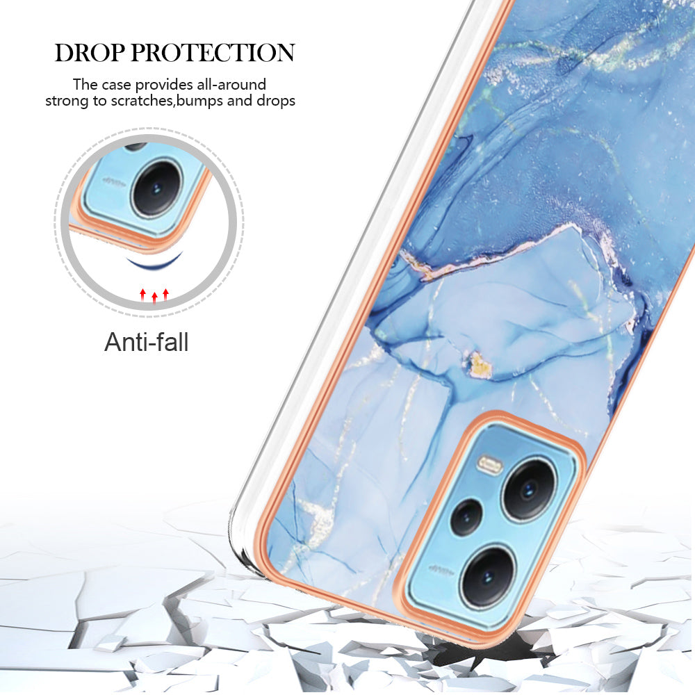 For Xiaomi Redmi Note 12 5G (China) / (India) / (Global) / Poco X5 5G YB IMD Series-16 Style E Phone Case 2.0mm Electroplating IMD Marble Pattern TPU Cover