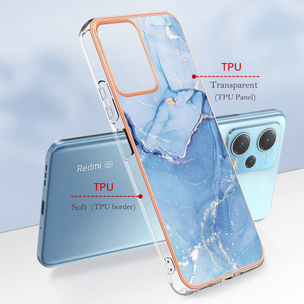 For Xiaomi Redmi Note 12 5G (China) / (India) / (Global) / Poco X5 5G YB IMD Series-16 Style E Phone Case 2.0mm Electroplating IMD Marble Pattern TPU Cover