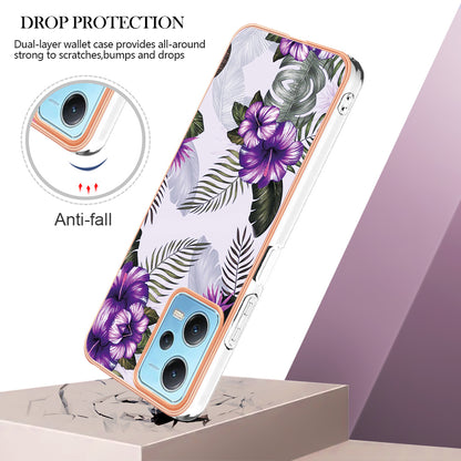 YB IMD Series-1 for Xiaomi Redmi Note 12 5G (China) / (India) / (Global) / Poco X5 5G Electroplating Phone Case Marble Floral Pattern TPU IMD Cover