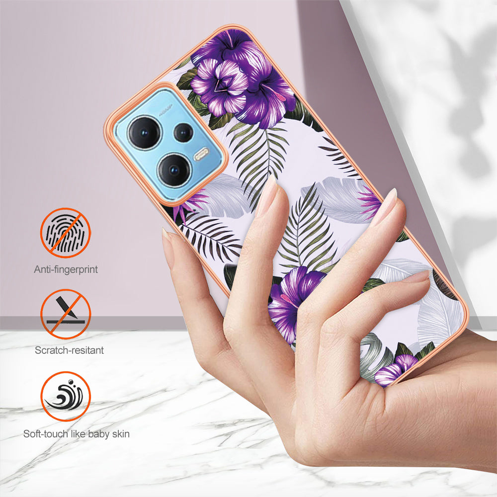 YB IMD Series-1 for Xiaomi Redmi Note 12 5G (China) / (India) / (Global) / Poco X5 5G Electroplating Phone Case Marble Floral Pattern TPU IMD Cover