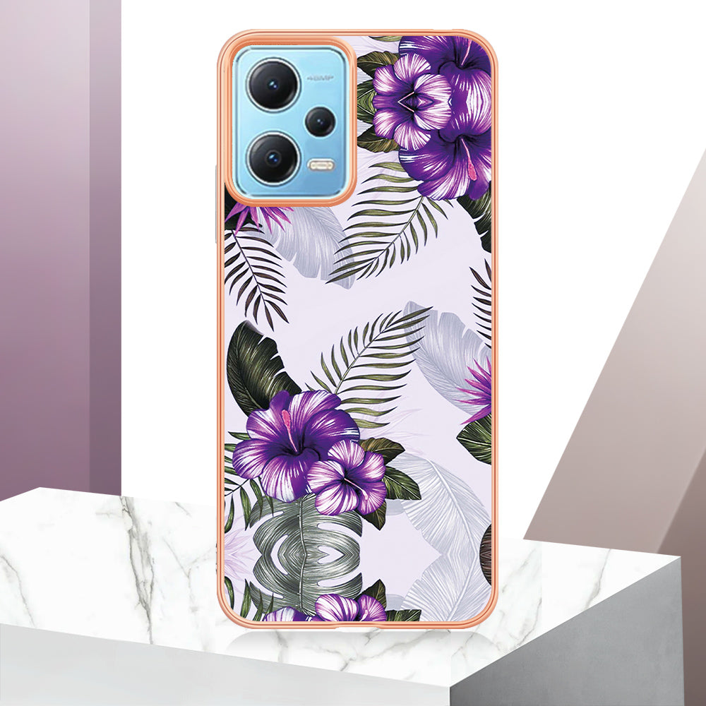 YB IMD Series-1 for Xiaomi Redmi Note 12 5G (China) / (India) / (Global) / Poco X5 5G Electroplating Phone Case Marble Floral Pattern TPU IMD Cover