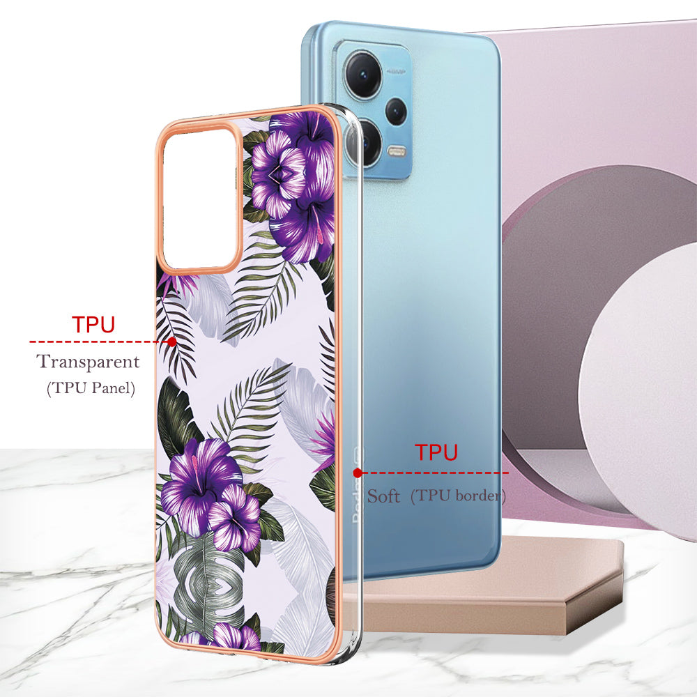 YB IMD Series-1 for Xiaomi Redmi Note 12 5G (China) / (India) / (Global) / Poco X5 5G Electroplating Phone Case Marble Floral Pattern TPU IMD Cover