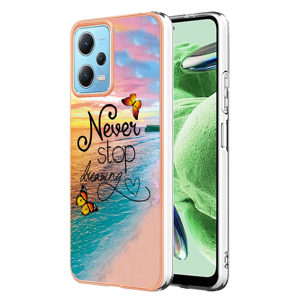 YB IMD Series-1 for Xiaomi Redmi Note 12 5G (China) / (India) / (Global) / Poco X5 5G Electroplating Phone Case Marble Floral Pattern TPU IMD Cover