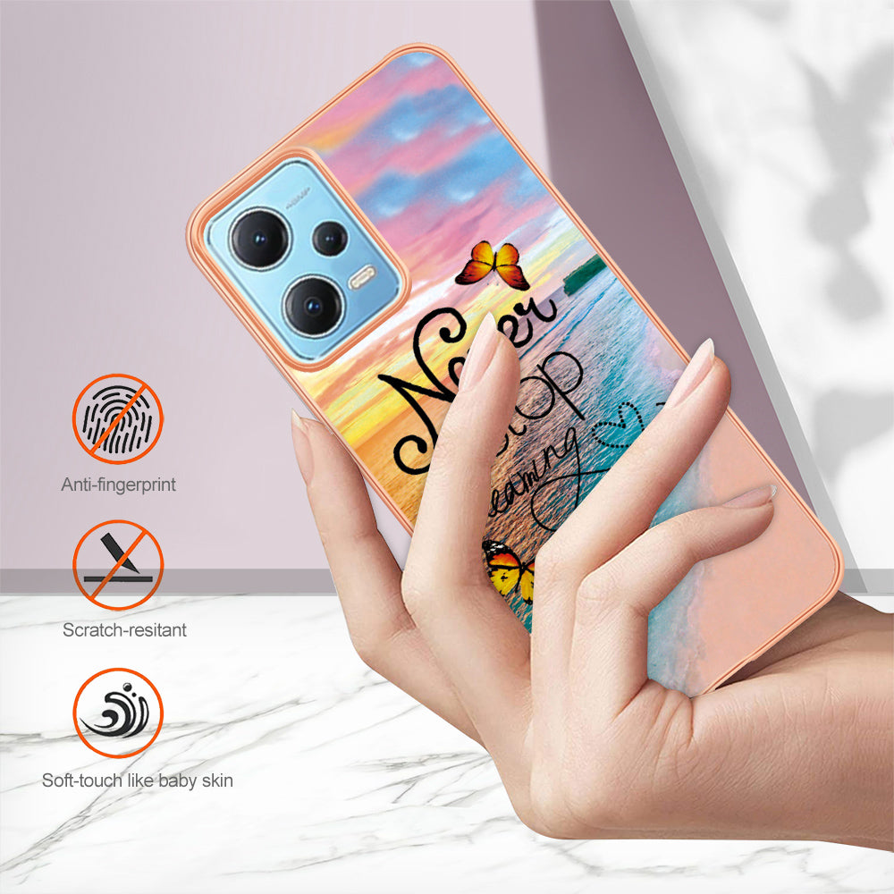 YB IMD Series-1 for Xiaomi Redmi Note 12 5G (China) / (India) / (Global) / Poco X5 5G Electroplating Phone Case Marble Floral Pattern TPU IMD Cover