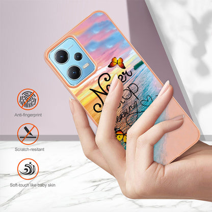 YB IMD Series-1 for Xiaomi Redmi Note 12 5G (China) / (India) / (Global) / Poco X5 5G Electroplating Phone Case Marble Floral Pattern TPU IMD Cover