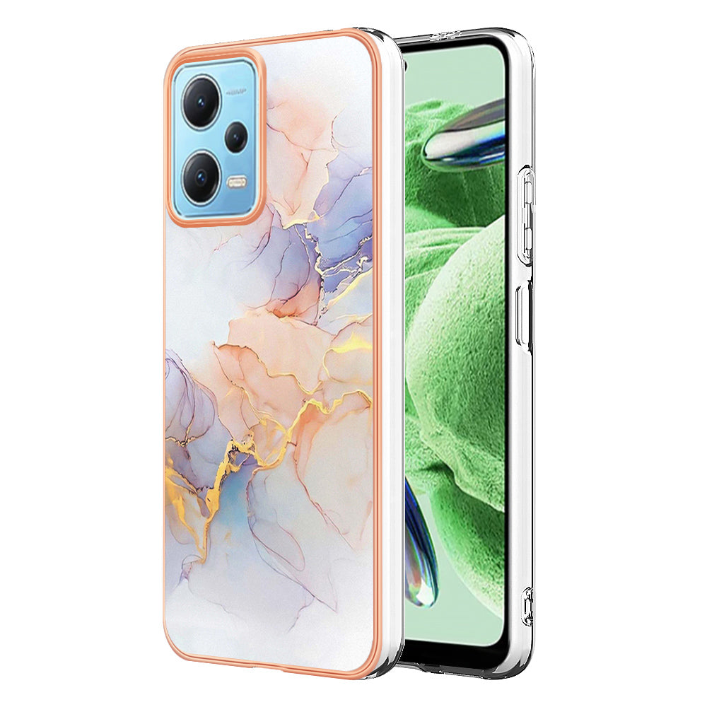 YB IMD Series-1 for Xiaomi Redmi Note 12 5G (China) / (India) / (Global) / Poco X5 5G Electroplating Phone Case Marble Floral Pattern TPU IMD Cover