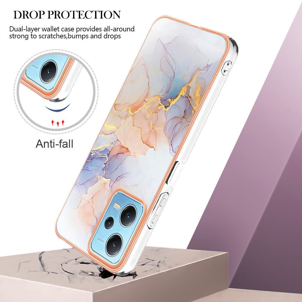 YB IMD Series-1 for Xiaomi Redmi Note 12 5G (China) / (India) / (Global) / Poco X5 5G Electroplating Phone Case Marble Floral Pattern TPU IMD Cover