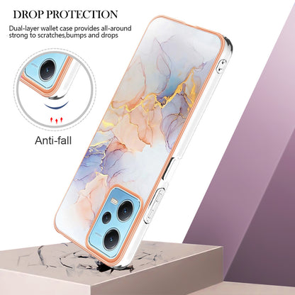 YB IMD Series-1 for Xiaomi Redmi Note 12 5G (China) / (India) / (Global) / Poco X5 5G Electroplating Phone Case Marble Floral Pattern TPU IMD Cover