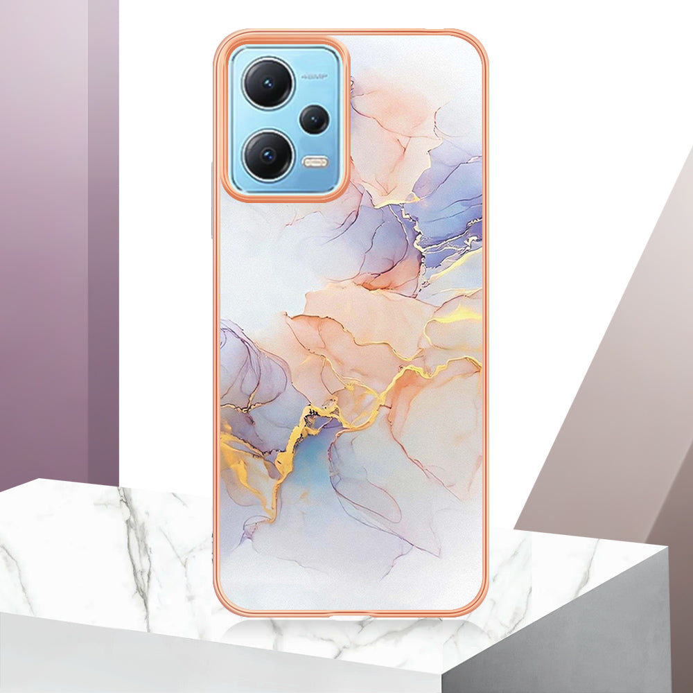 YB IMD Series-1 for Xiaomi Redmi Note 12 5G (China) / (India) / (Global) / Poco X5 5G Electroplating Phone Case Marble Floral Pattern TPU IMD Cover