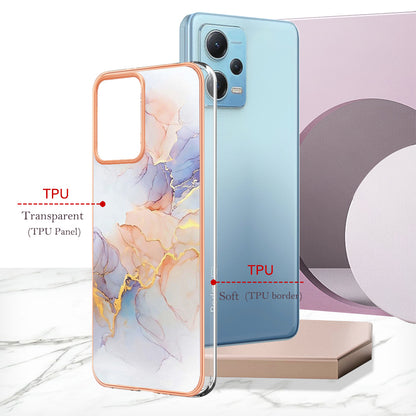YB IMD Series-1 for Xiaomi Redmi Note 12 5G (China) / (India) / (Global) / Poco X5 5G Electroplating Phone Case Marble Floral Pattern TPU IMD Cover