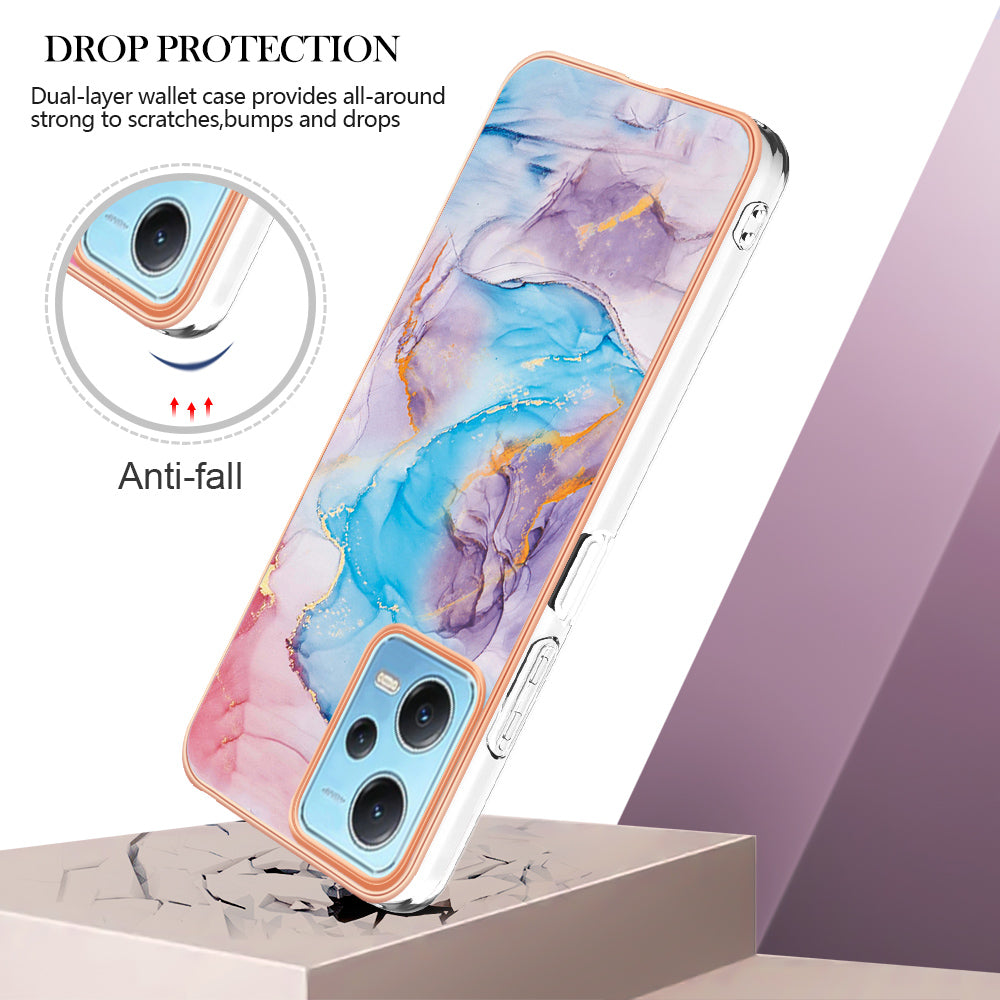 YB IMD Series-1 for Xiaomi Redmi Note 12 5G (China) / (India) / (Global) / Poco X5 5G Electroplating Phone Case Marble Floral Pattern TPU IMD Cover