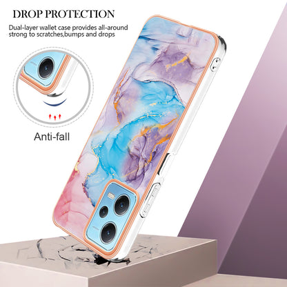 YB IMD Series-1 for Xiaomi Redmi Note 12 5G (China) / (India) / (Global) / Poco X5 5G Electroplating Phone Case Marble Floral Pattern TPU IMD Cover