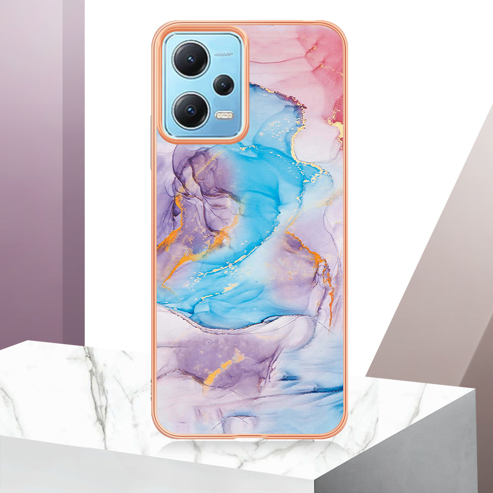 YB IMD Series-1 for Xiaomi Redmi Note 12 5G (China) / (India) / (Global) / Poco X5 5G Electroplating Phone Case Marble Floral Pattern TPU IMD Cover