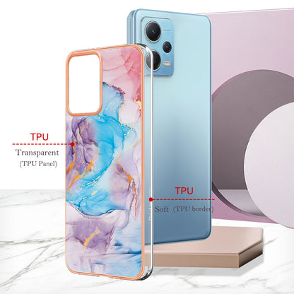 YB IMD Series-1 for Xiaomi Redmi Note 12 5G (China) / (India) / (Global) / Poco X5 5G Electroplating Phone Case Marble Floral Pattern TPU IMD Cover